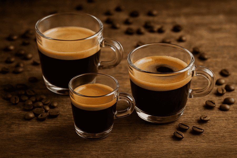 ristretto, espresso e lungo