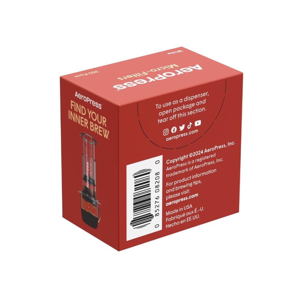 Lato della confezione dei microfiltri per AeroPress Go