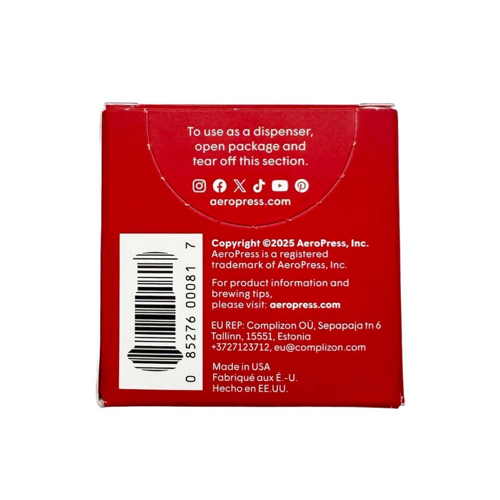 Retro della confezione di microfiltri per AeroPress GO