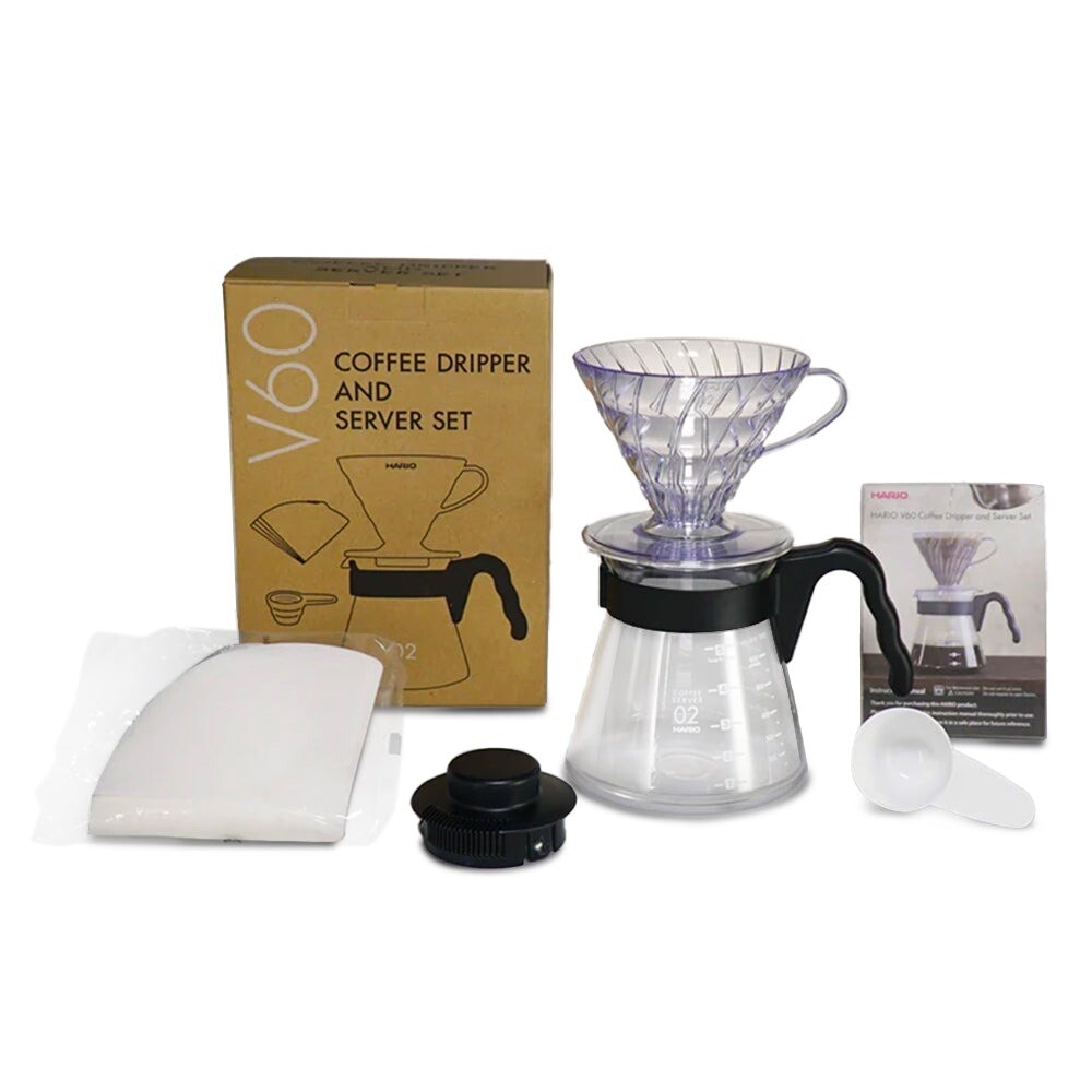 Hario V60 - Macinacaffè, caraffa per caffè, filtri per caffè & misurino - Set completo