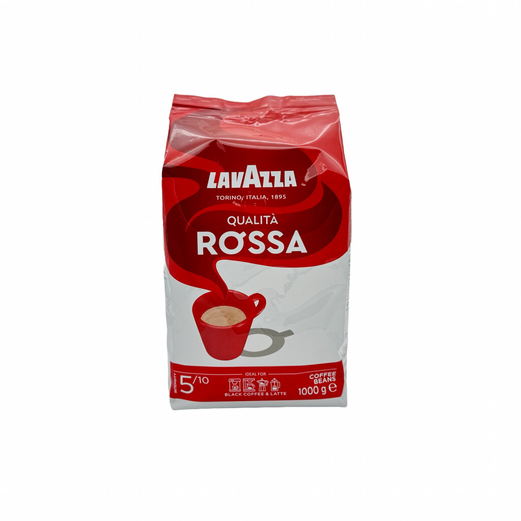 Een kilozak koffiebonen van het merk Lavazza Qualita Rossa met een andere voorkant