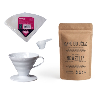 Hario V60 starter pack - dripper, cucchiaio dosatore, filtri e caffè - da 2 a 4 tazze