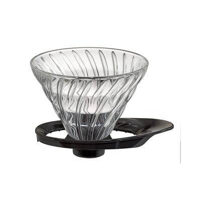 Gocciolatore Hario V60 - vetro con supporto nero, nuovo tipo - misura 02 (VDGR-02-B)