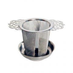 Filtro per tè in acciaio inox - colino per tè sfuso per tazza o pentola intera con supporto e vassoio di sgocciolamento