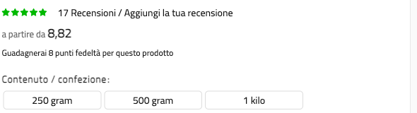 Sotto il prezzo di ogni prodotto è indicato quanti punti fedeltà fa guadagnare